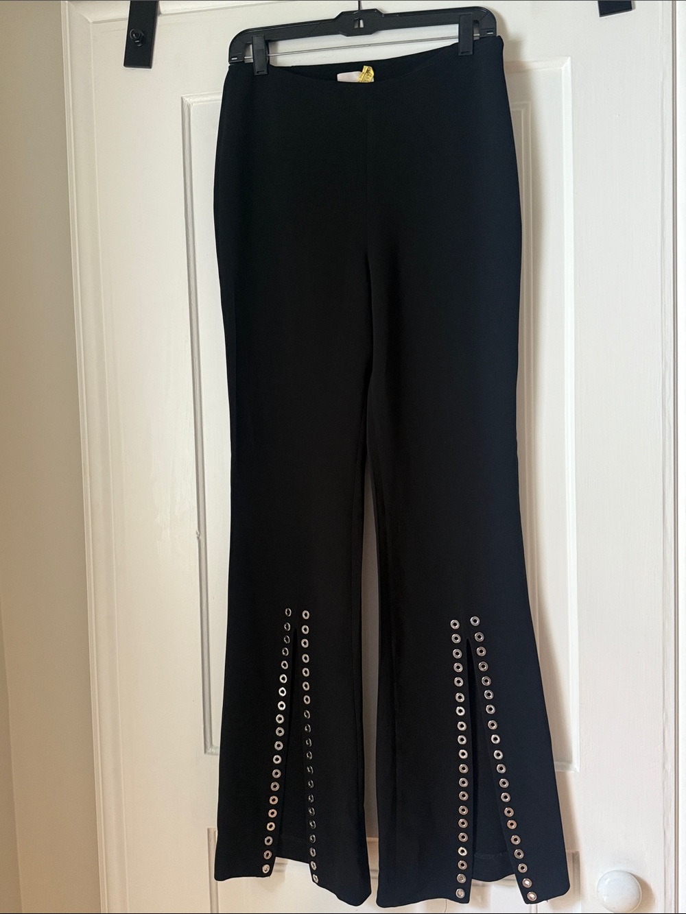cinq a sept Black Boot-Cut Pants with Silver Grommet Trim
